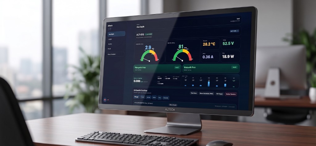 Altech Turbine Projesi web kontrol paneli — canlı telemetri, 24 saatlik grafikler ve cihaz yönetimi